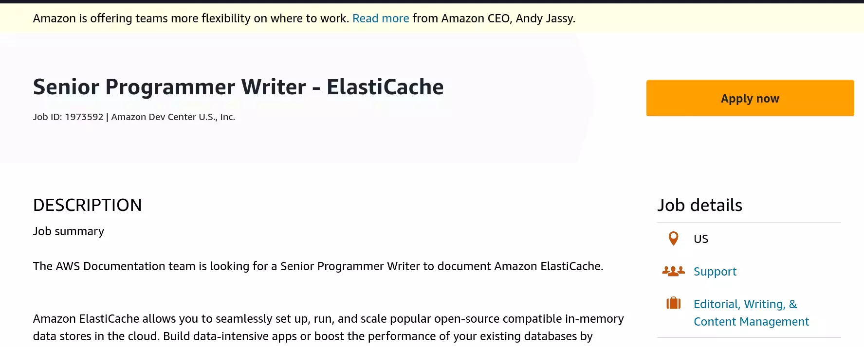 AWS Programmer Writer at ElastiCache department.
