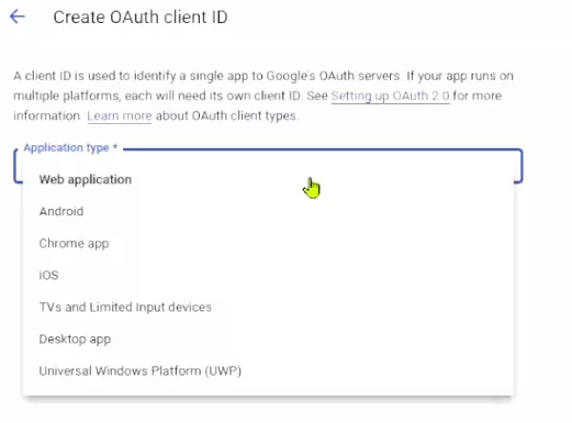 Select the "Web application" option.