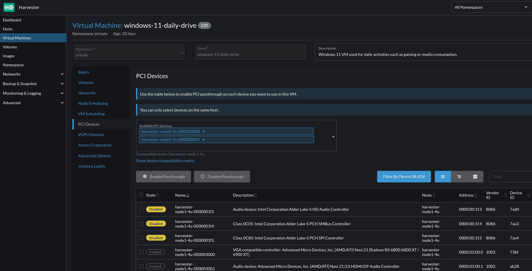 Assign the RX6800 GPU and its audio device to my Windows 11 VM.