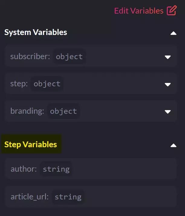 A sign that variables to be used in the email template are successfully configured.