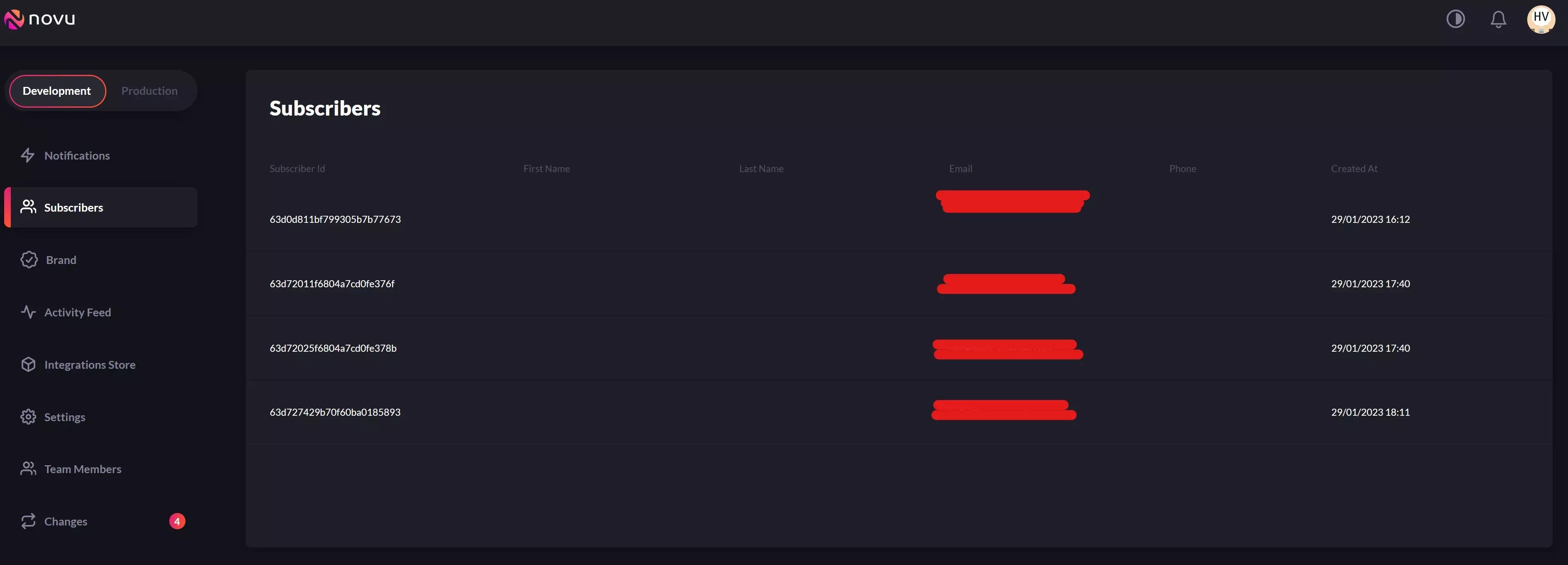 Subscriber email shows up in the Subscribers dashboard.