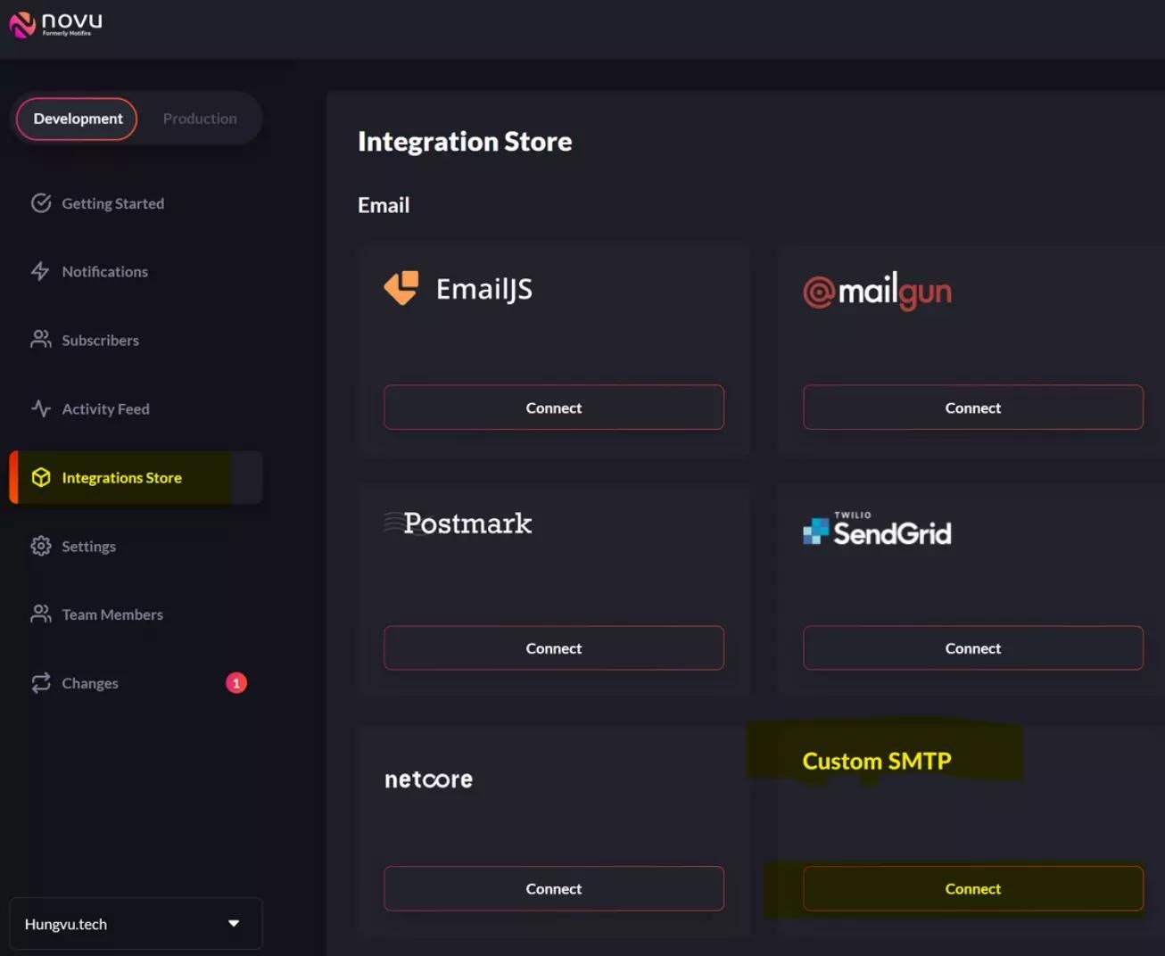 Custom SMTP is possible via the Integration Store.