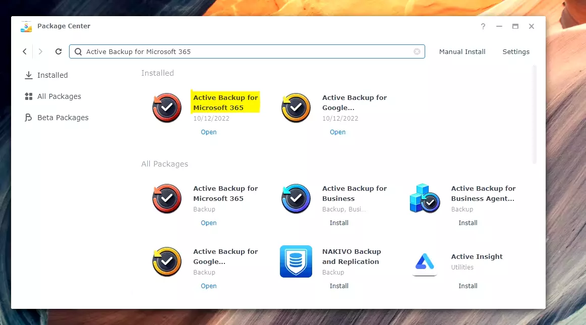 Install Active Backup for Microsoft 365 from Synology Package Center.