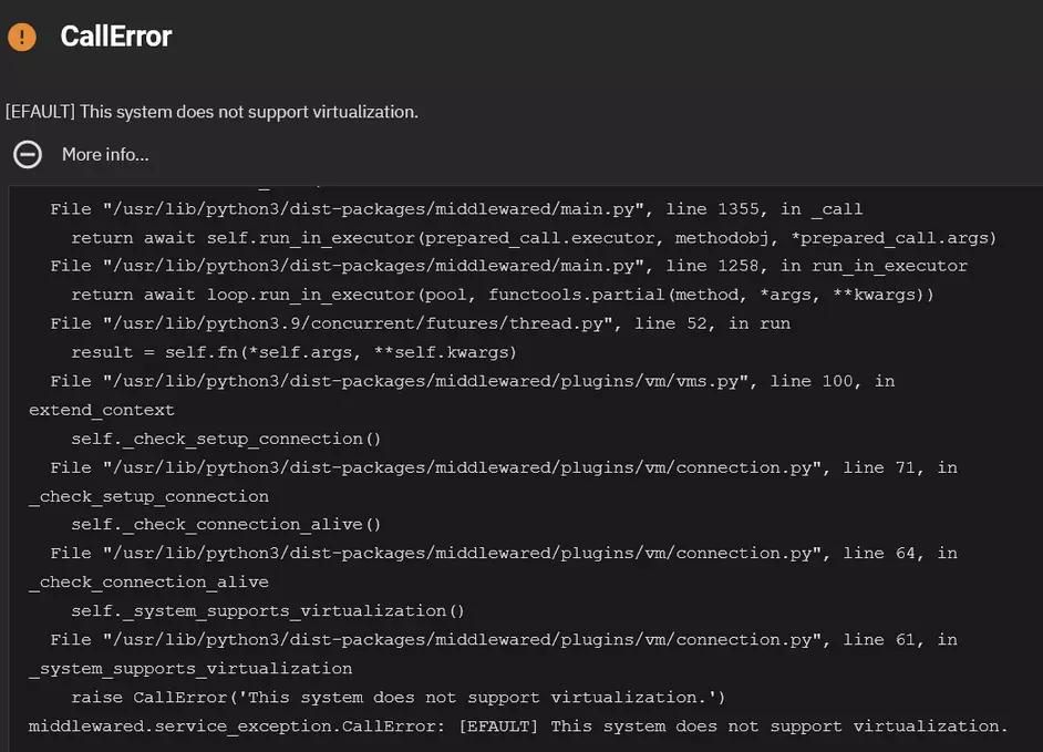 TrueNAS errors out if the backup contains virtualization data, creating a nested scenario.